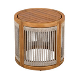 16.9" Acacia Wood Outdoor Side Table - Handwoven Rope Accent Boho Patio Table with All-Weather N767P314934A