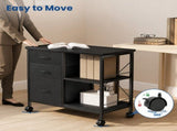 Rolling File Cabinet with Adjustable Shelf 3 Fabric Drawers Lockable Wheels, Black 66072563