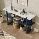 TREXM Retro Elegant Console Table with Marble-Effect Top and Versatile Storage Solutions for N715P196906M
