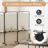 3-Panel Folding Divider with Lockable Wheels and 3 Metal Shelves White 56218480