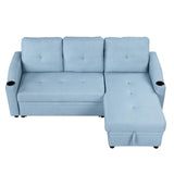 ZUN 80.3". Pull Out Sofa Bed Modern Padded Upholstered Sofa Bed , Linen Fabric 3 Seater Couch with 69621419