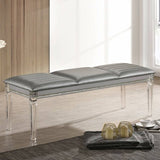 Antique Classic Silver 1pc Bench Only Contemporary Solid wood Acrylic Legs Crystal And Mirror Accent B011P165670