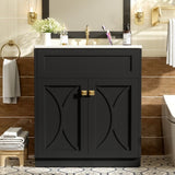 30'' Bathroom Vanity with Ceramic Sink Combo, Modern Freestanding Storage Cabinet with Gold Handles, N710P194898B