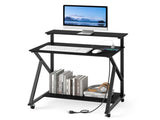 Black Rolling Computer Desk with Power Strip 32" Mobile Office Desk with Monitor Stand 36811141