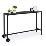 55" Outdoor Bar Table with Wheels, Rectangle Narrow Counter Height Table, Ideal Bar Height Table for 08317039