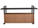 Outdoor Bar Cart Table, Large Wicker Island Rolling Cart, Wheeled Buffet Serving Cart with Glass Top 04069114