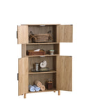 Mid-Century Modern 4-Door Storage Cabinet with Woven Rattan Doors & Adjustable Shelves - Perfect for W3151P288912