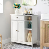 ZUN Double-Door Bathroom Cabinet with 2, Adjustable Panels, 1 Drawer and 3 Side Shelves, White 21280126