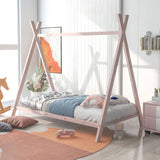 House Bed Tent Bed Frame Twin Size Metal Floor Play House Bed with Slat for Kids Girls Boys , No Box WF286773AAH
