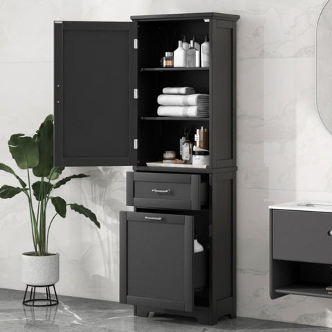 ZUN Tall Bathroom Storage Cabinet, Freestanding Storage Cabinet with Two Different Size Drawers and WF312730AAB