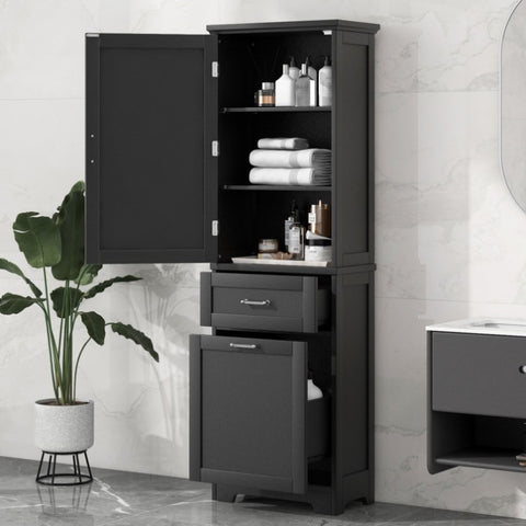 ZUN Tall Bathroom Storage Cabinet, Storage Cabinet with Two Different Size Drawers and Adjustable Shelf, 70088150