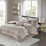 7 Piece Chenille Jacquard Comforter Set Taupe Queen B03597089