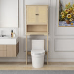 ZUN Over The Toilet Storage Cabinet, Bathroom Shelves Over Toilet with 2 Rattan Doors&Adjustable 64279565