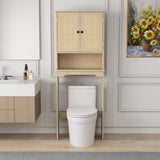 ZUN Over The Toilet Storage Cabinet, Bathroom Shelves Over Toilet with 2 Rattan Doors&Adjustable 64279565