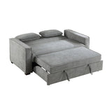 ZUN Modern Home Furniture Solid Wood Frame Sofa with Pull-Out Bed Gray Fabric Upholstered 2x Pillows B011125789