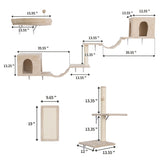 ZUN Wall-mounted Cat Tree, Cat Furniture with 2 Cat Condos House, 3 Cat Wall Shelves, 2 Ladder, 1 Cat W2181P153126