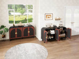 Vintage Arched Sideboard Cabinet with Gold Half-Moon Handle, MDF Storage Cabinet with Adjustable W688P389191