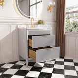 Fully Assembled 30'' Grey Freestanding Single Sink Bathroom Vanity with 2 Handle Sets and Engineered W1826P308972