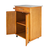 ZUN Moveable Kitchen Cart with Stainless Steel Table Top & One Drawer & One Cabinet Sapele 61792927