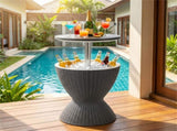Gray Outdoor Imitation Rattan Ice Cooler Side Table 8Gal 2-Height Adjustable with Drain Plug 49158716