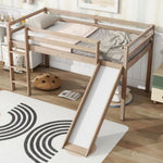 ZUN Twin Low Loft Bed with Slide, Ladder, Safety Guardrails, Rubber Wood Twin Loft Bed,White Oak W504P218527