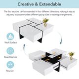 ON-TREND Unique Design Coffee Table with 4 Hidden Storage Compartments, Square Cocktail Table with WF305182AAK