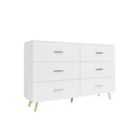 ZUN High Glossy Surface 6 Drawers Chest of Drawer with Golden Handle and Golden Steel Legs White Color 74988544