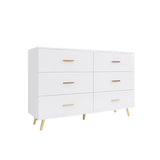 ZUN High Glossy Surface 6 Drawers Chest of Drawer with Golden Handle and Golden Steel Legs White Color W2139134915