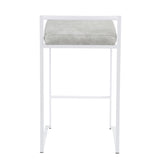 Fuji Contemporary Stackable Counter Stool in White with Light Grey Cowboy Fabric Cushion by B202P222384