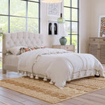 ZUN Upholstered Platform Bed with Saddle Curved Headboard and Diamond Tufted Details, Full, Beige WF294418AAA