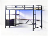 Twin Size Metal Loft Bed with Desk, Bookshelf, Fabric Drawers, Charging Station & LED Light, Heavy 78593971
