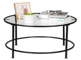 2 Layers 5mm Thick Tempered Glass Countertops Round Wrought Iron Coffee Table Black 78826240