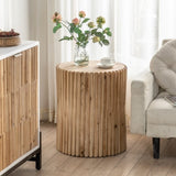 ZUN Retro Fashion Style Cylindrical Side Table with Vertical Texture Relief Design,Suitable for Living W757102860