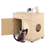 ZUN 26.5" Multipurpose Cat Litter Box Enclosure with Sisal Scratching Doors and Storage Living Room 15588507