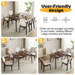 ZUN Rubber wood soft bag deep walnut dining table and chair set 1 table 4 chairs beige cushion 57935654