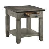 ZUN Coffee and Antique Gray Finish 1pc End Table with Drawer Bottom Shelf Wooden Living Room Furniture B011P175716