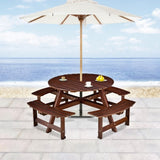 Outdoor 8 Person Picnic Table, 8 person Round Picnic Table with 4 Built-in Benches, Umbrella Hole, W2275P149765