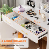 32'' Wide Makeup Vanity Desk with Lighted Mirror and Power Outlet, Dressing Table with Large Storage 13725973