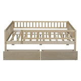 Full Size Daybed Wood Bed with Two Drawers, Natural WF301868AAN