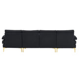 280*130*85 U-Shaped 4-Seat Linen Seat Frame Wooden Frame Back Iron Frame Golden Feet Indoor Modular 08465381