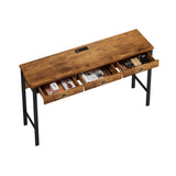 3-Drawer Long Dining Table Set with Power Outlets, Bar Kitchen Table Set with Circular PU Stools, W757134229