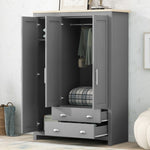 ZUN Three Door Storage Wardrobe with Cabinets and Two Hanging Rods,Gray 44921896