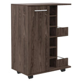 ZUN Bar Cart, Two External Shelves, Four Casters, Six Built-in Wine Rack, Single Door Cabinet -Dark B20091829