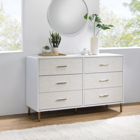 ZUN White and Champagne 6-Drawer Dresser B062P209045