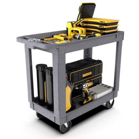 ZUN 2 Shelf Utility Cart, Heavy Duty Plastic Service Cart, 600 lbs Capacity Organizer with Wheels and 72544899