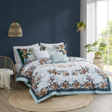 ZUN King/Cal King 5 Piece Cotton Floral Comforter Set with Throw Pillows B035128864