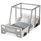 ZUN Twin Size Car-shaped Bed with Roof,Wooden Twin Floor Bed with wheels and door Design,Montessori 45644784