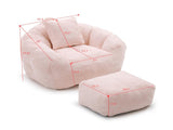 Giant Bean Bag Chair withFootstool, Oversized Bean Bag for Adults and Kids, Faux Fur Shell-Shaped W2677P306794