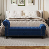 64.5" Bed Bench for Bed Room Nails Tufted Chaise of Lounge with Storage Velvet Upholstery Navy Blue W1097P202879