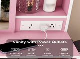 Small Makeup Vanity Desk with Mirror & Adjustable LED Lights,Built-in Power Outlet & Hidden Storage, W2699P476375